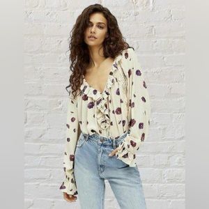 Intimately Free people bodysuit poppy floral lace XS snap crotch ruffle